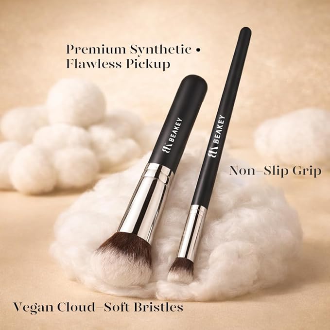 BEAKEY 13PCS Makeup Brush Set with Case & 2 Sponges, 10 Makeup Brushes Full Face Kit, Beginner Friendly, Soft Synthetic Bristles for Smooth Even Application, Travel Makeup Kit for Face & Eyes