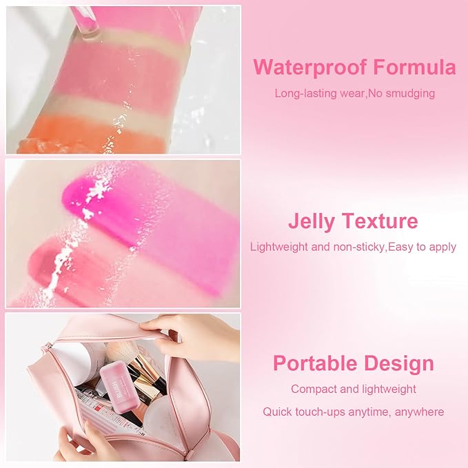 2 Pcs Jelly Blush Contour Stick for Cheeks Eyes Lips Lightweight Dewy Finish Blush Stick Waterproof Long Lasting Contour Trio Wand Face Makeup Set for Wome (2PCSB（3+4）)