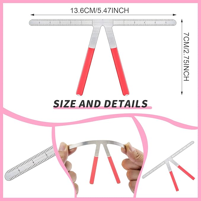 Weewooday 6 Pieces Tattoo Eyebrows Rulers 3 Point Positioning Ruler Mini Caliper Double Scale Vernier Calipers Eyebrow Caliper Microblading Ruler Measuring Tool with Eyebrow Shaver(Pink)
