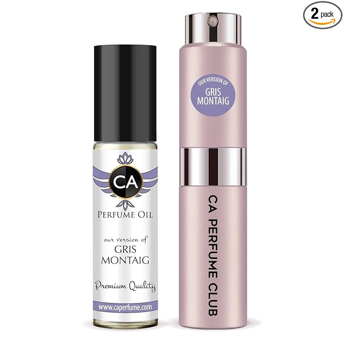 CA Perfume Duo Impression of Gris Montaig For Women Perfume Layering Set Long Lasting Travel Size EDP + Body Oil Roll-On Bottle 0.27 Fl Oz+0.33 Fl Oz