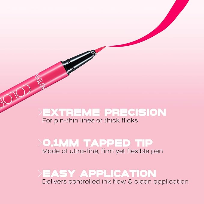 UV Neon Liquid Eyeliner, Matte Colored Eyeliner Pen, Waterproof Smudge-proof Pigmented Eye Liner, Glow Brightly Under UV Lights, Colorful Eye Makeup For Rave Party Music Festival, Neon Pink