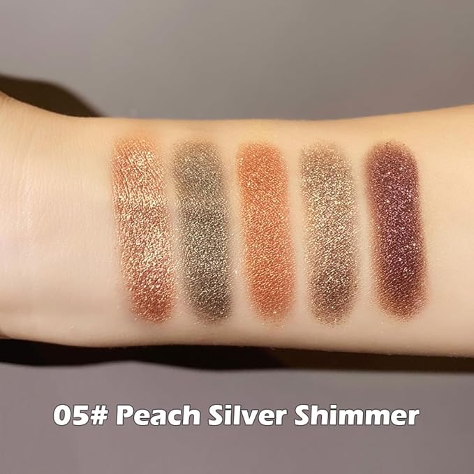 Mivota Shimmer Glitter Eyeshadow Palette 5 Colors Peach Champagne Silver and Taupe Brown Nude Eyeshadow High Pigment Long Lasting Blendable Neutral Glam Eye Makeup for Party or Daily Look, 5#