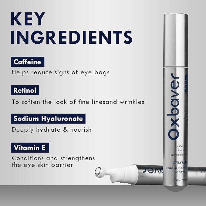 Eye Bags Treatment for Men, Caffeine Eye Serum for Men with Cooling Roller, Mens Eye Cream for Dark Circles and Puffiness (0.5 Fl Oz (Pack of 1))