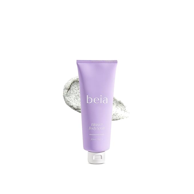Beia Bikini & Body Scrub - Gentle Exfoliating Body Scrub with Glycolic Acid & Rice Extract - Fights Ingrown Hairs KP Bumps & Dry Skin - Hydrating & Soothing for Sensitive Skin 7.6 Oz