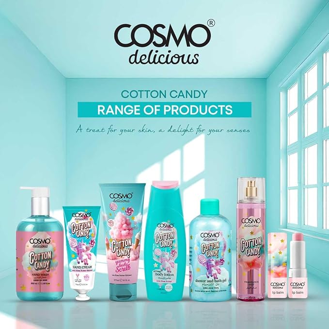 Cosmo Delicious Cotton Candy With Aloe Vera Shower & Bath Gel 350ml, Hydrating & Refreshing Body Wash, Sweet Cotton Candy Fragrance, Dead Skin Removal, Body Cleanser, Shower Gel For Women & Men