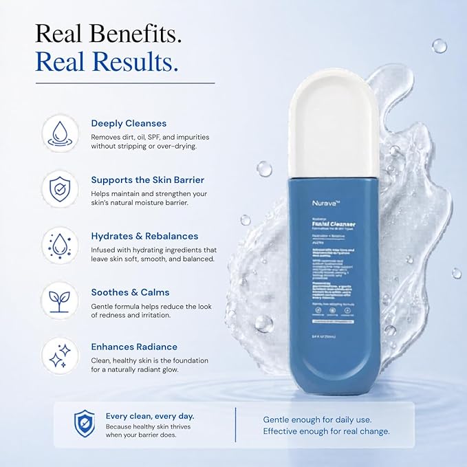 Barrier Repair Face Cleanser By Nurava | Ultra-Gentle Amino Acid Cleanser for Sensitive & Reactive Skin | Soothes Redness with Hyaluronic Acid, Niacinamide, 5 Ceramides & Panthenol – 100ml