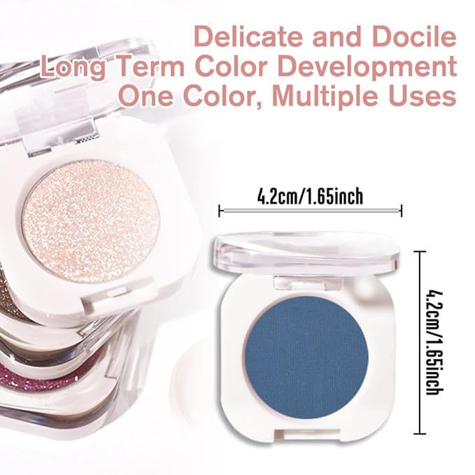 WanTuoluo Blue Matte Eyeshadow Palette for Women, Single Monochrome Eye Shadow Makeup, Shiny Pressed Powder, Blendable Natural sombras para ojos, Holographic,Vegan,Travel -34