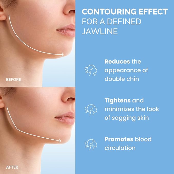 PLANTIFIQUE Chin Strap for Face Contouring - Reusable V Line Ice Silk Fabric Mask - Double Chin Shaping, Adjustable, Breathable Fabric - Jawline Shaper for Women & Men (Blue)