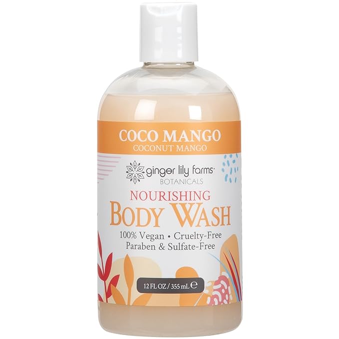 Ginger Lily Farms Botanicals Nourishing Body Wash, Coco Mango, 100% Vegan & Cruelty-Free, Coconut Mango Scent, 12 Fl Oz (Pack of 6)
