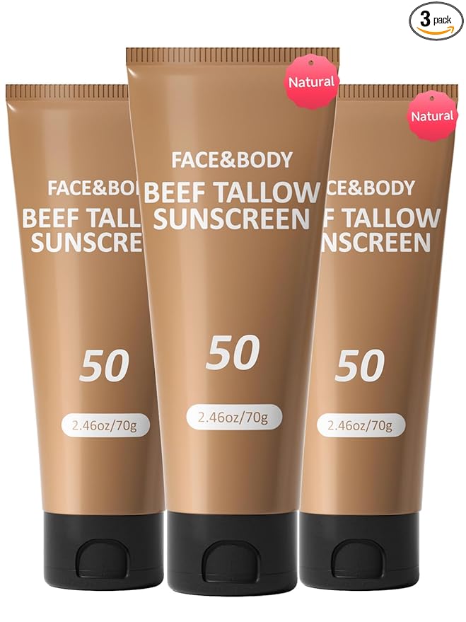Beef Tallow Sunscreen, Sunscreen for Face, Natural Reef Safe Sunblock for Face Body, Non Greasy Clean Travel Sun Screen Sunblock for Sunmmer Outdoor Travel, 3 Packs