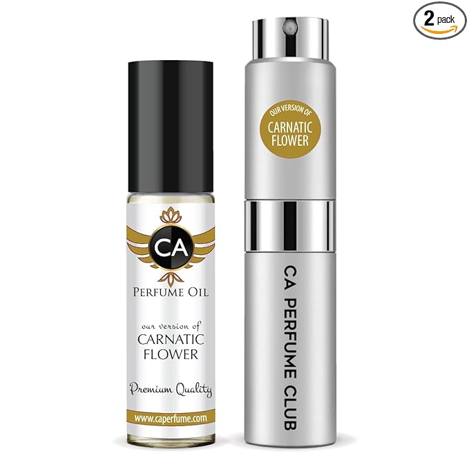 CA Perfume Duo Impression of Carnatic Flower For Women And Men Perfume Layering Set Long Lasting Travel Size EDP + Body Oil Roll-On Bottle 0.27 Fl Oz+0.33 Fl Oz