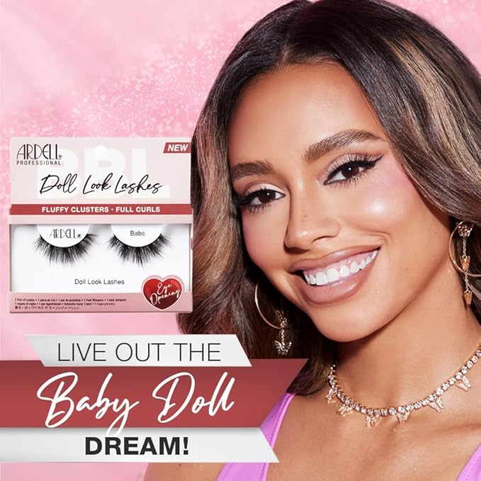 Ardell Doll Look Lashes Babs – Fluffy Cluster False Eyelashes with Full Curls, Dramatic Volume Strip Lashes for Glam Eye Makeup, 4 Pack