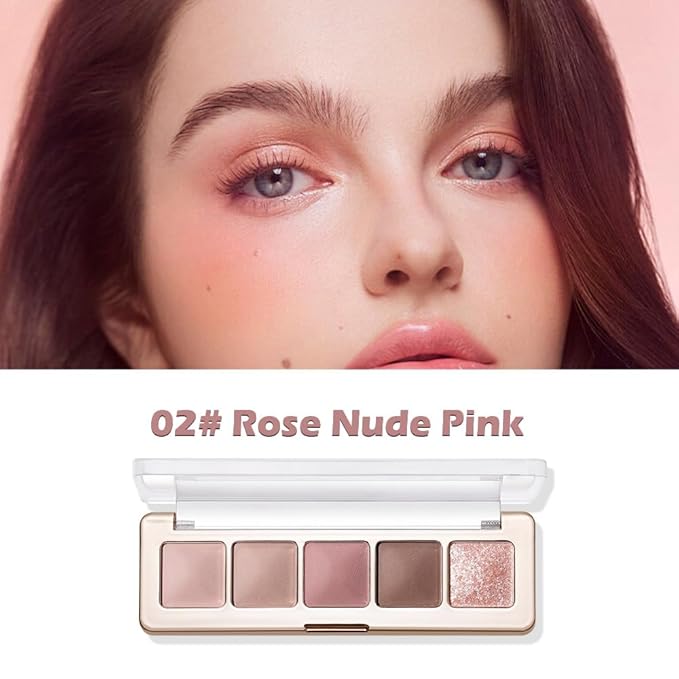 Mivota Rose Nude Eyeshadow Palette, 5 Colors Pink Brown Matte and Rose Gold Shimmer, Soft Glam Neutral Shades with Mauve Tones, Highly Pigmented Long Lasting Blendable for Daily Natural Makeup, 2#