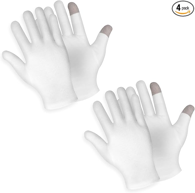 Sibba 2 Pairs Touch Screen Moisturizing Gloves White Cotton Moisturizing Gloves Overnight Bedtime Heal Eczema Sleeping Lotion Hand Spa Treatment Gloves Repair Rough Cracked Dry Chapped Hands Skin