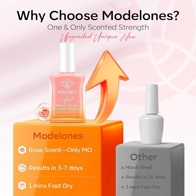 modelones Nail Strengthener,Light Pink Nail Polish Low Odor Nail Hardener Extra Strong and Growth Nail Repair for Damaged Thin Brittle Nails Care Natural Concealer 15 ML