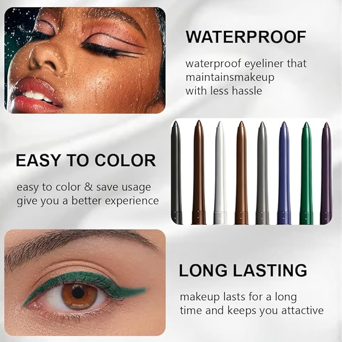 Retractable Creamy Eyeliner Eyeshadow Sticks for Eye Makeup, Ultra Pigmented Mechanical Eye Pencils, Smudge Proof Matte Satin Finish Formula, Longlasting, Vegan & Cruelty-Free (6 Pcs-Green-07)