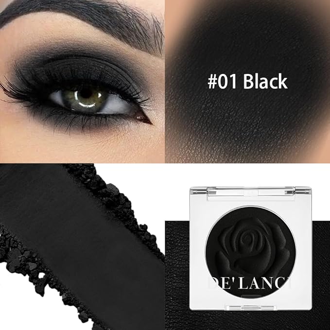 Black Matte Eyeshadow Single with Applicator, High Pigment Long-Lasting Waterproof Matte Black Eye Makeup for Smokey Eyeshadow, Eyeliner, Gothic, Dramatic Looks, and Halloween Costume Makeup