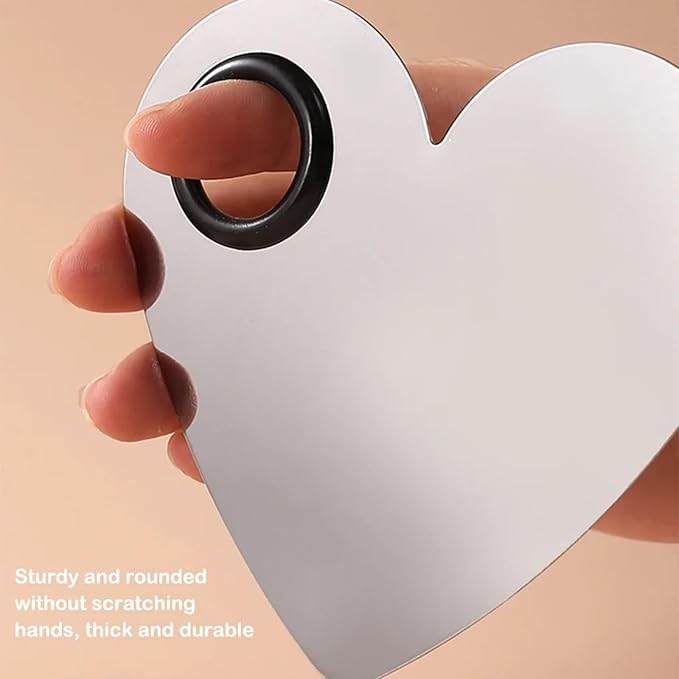 1Set of Heart Shaped Nail Plate Stainless Steel Cosmetic Face Makeup Palette with Spatula for Beauty Foundation DIY Mixing Tool Nail Salon Home Use (Heart shaped color palette)