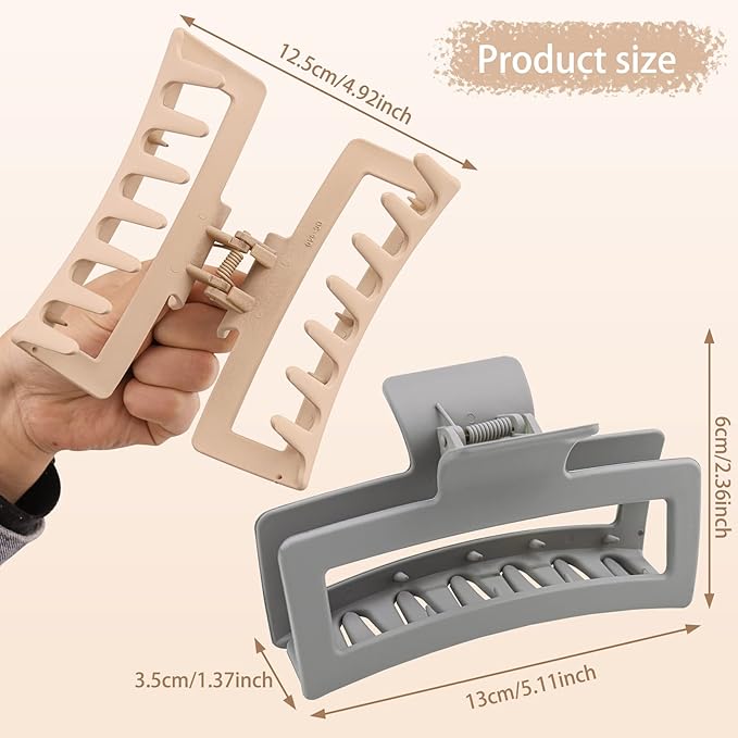 5 Inch Extra Large Claw Clips 8PCS XL Square Hair Clips Matte Rectangular Strong Hold Oversized Jaw Clip For Thick Long Curly Hair Big Jumbo Hair Clamps Hair Accessories For Women Girls