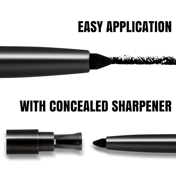 HECI BEAUTY Sharpenable Gel Eyeliner Pencil, Multi-Use Longwear Eyeliner Pencil, Ultra-Smooth Tip Eye Makeup with Up to 24HR Wear, Waterproof & Smudge-Proof -Black