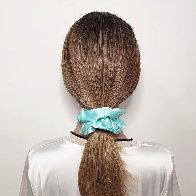 Sufermoe 12 Pcs Soft Satin Silk Hair Scrunchies, Blue Green, 4.3 Inch Hair Ties for Women and Girls