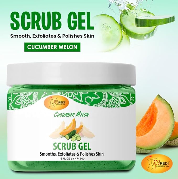 SPA REDI – Exfoliating Scrub Pumice Gel, Cucumber Melon, 16 oz - Manicure, Pedicure and Body Exfoliator Infused with Hyaluronic Acid, Amino Acids, Panthenol and Comfrey Extract
