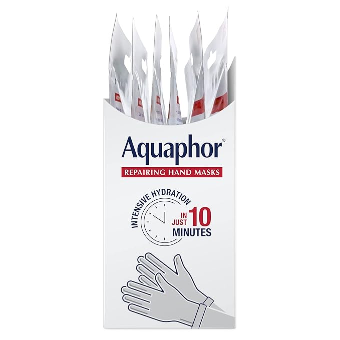 Aquaphor Repairing Hand Masks, Moisturizing Gloves for Dry Hands, Moisturizer for Dry Skin with Avocado Oil and Shea Butter, Pack of 6