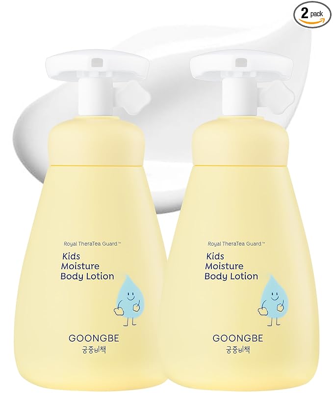 GOONGBE Kids' Moisture Body Lotion - Korean Kids Daily Body Moisturizer - Long Lasting 24hr Hydrating Cream Type Lotion with Cica and Squalane - Allergen Free Scent, 2.7 fl.oz. 2 Pack
