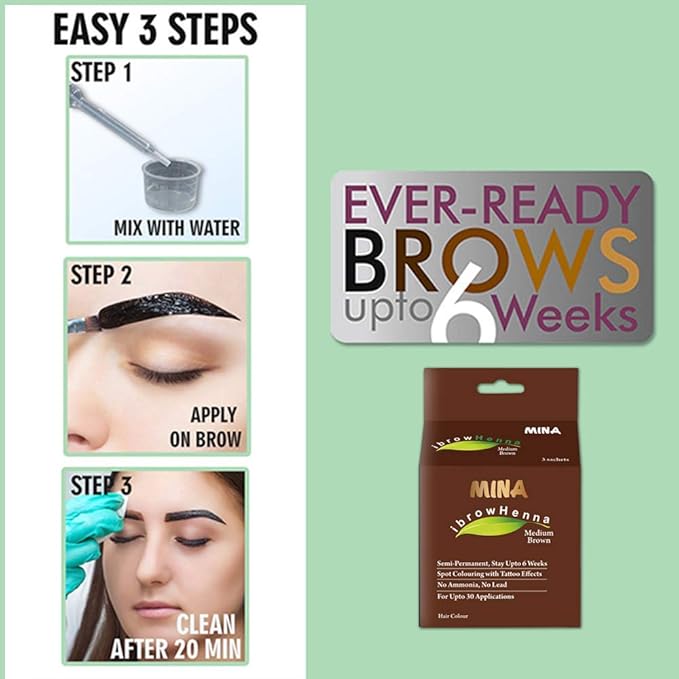 Mina ibrow Hair Color Medium Brown|Natural Spot coloring Hair Tinting Powder, Water and Smudge Proof | No Ammonia, No Lead with 100% Gray Converge|Vegan and Cruelty free