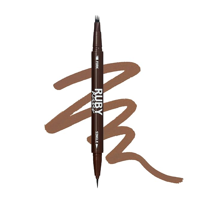 Ruby Kisses Go Brow Microblading Eyebrow Pen, Waterproof Eyebrow Pencil for Women, Dual-Ended Liquid Tattoo Brow Pencil With 4-Fork & Precise Brush Tip for Natural Hair-Like Strokes (Chocolate)
