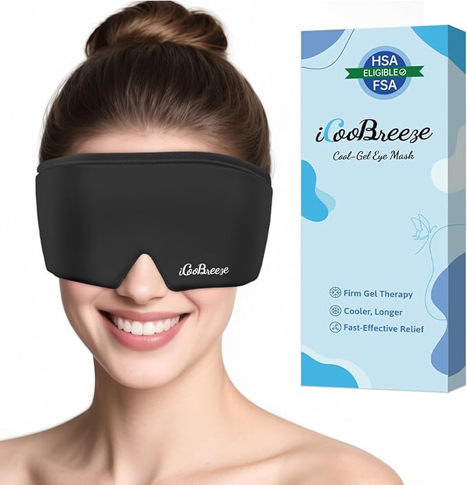 Cooling Eye Mask for Puffy Eyes, FSA Eligible HSA, Headache and Migraine Relief Gel Eye Mask, for Headache, Puffiness, Eye Strain, Reusable Face Ice Pack for Post-Surgery Care (Black)