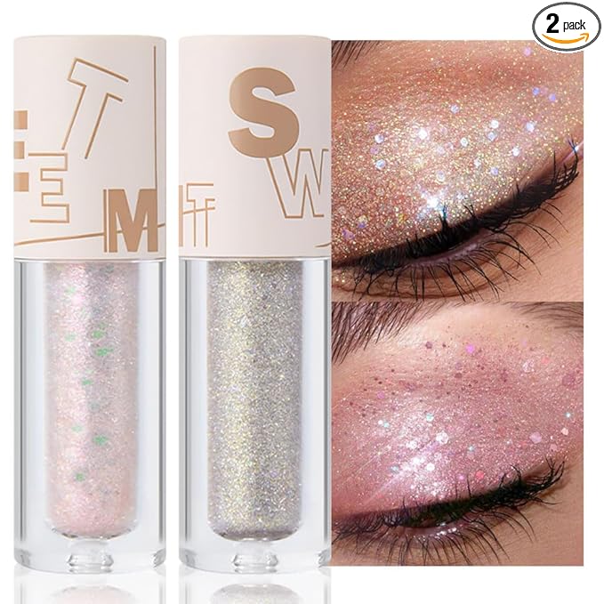 SUAKE Liquid Sparkling Glitter Eye Shadow Sticks – Crystal Silver Golden Eyeshadow, Eyeliner, Eyelid, Shimmer Highlight Makeup, Waterproof Quick-Drying, sombra de para ojos