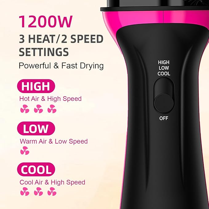 Dual Voltage Hair Dryer Brush for European Travel, Plus 2.0 Blow Dryer Brush with European Plug 110V-120V/220V-240V One Step Hair Dryer and Styler Volumizer with Negative Ion Anti-frizz Styling Brush