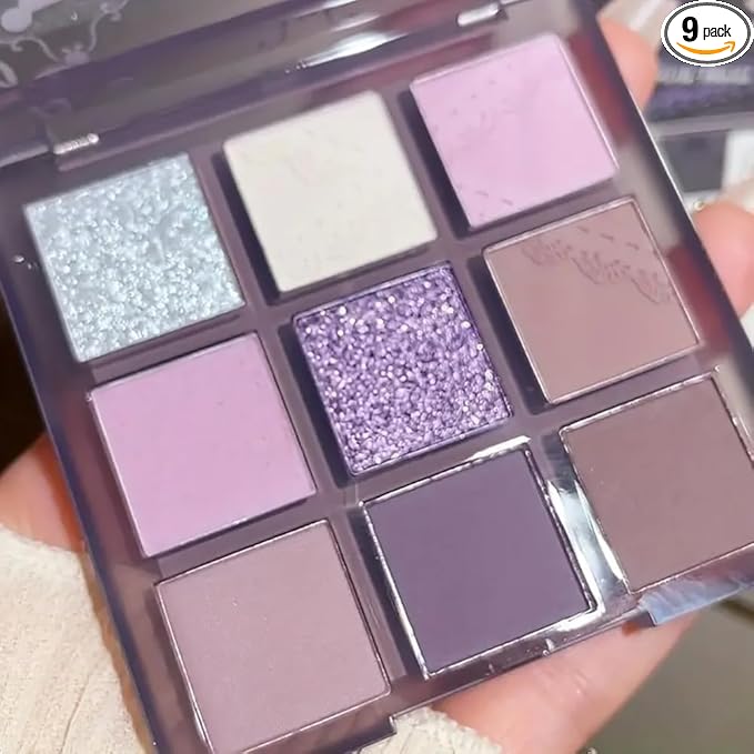URQT Lavender Whisper Eyeshadow Palette – 9 Soft Lilac & Cool Purple Shades with Matte & Glitter Shimmer Finishes, Blendable Formula for Romantic Everyday Looks