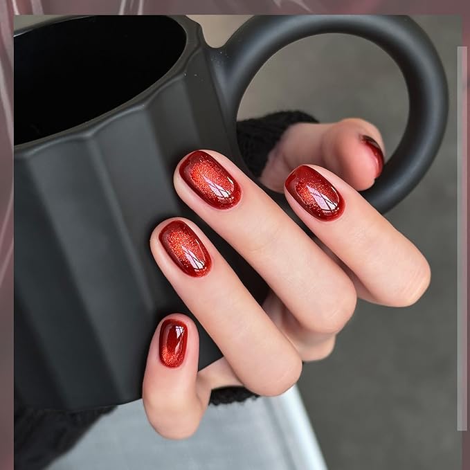 GAOY Glassy Cat Eye Gel Nail Polish, 16ml Glitter Holographic Nail Polish with Magnet, Reflective Translucent UV Gel, 2221 Blood Red