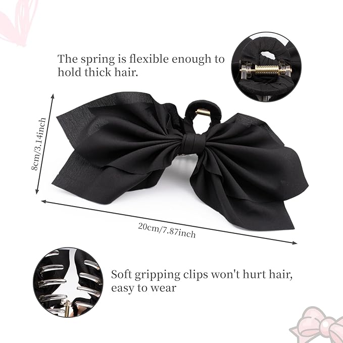 Bow Claw Clips Bow Hair Clips Black 1PCS Big Hair Bows for Women Butterfly Styling Large Hair Clips for Thick Hair for Girls Hair Accessories for Teens