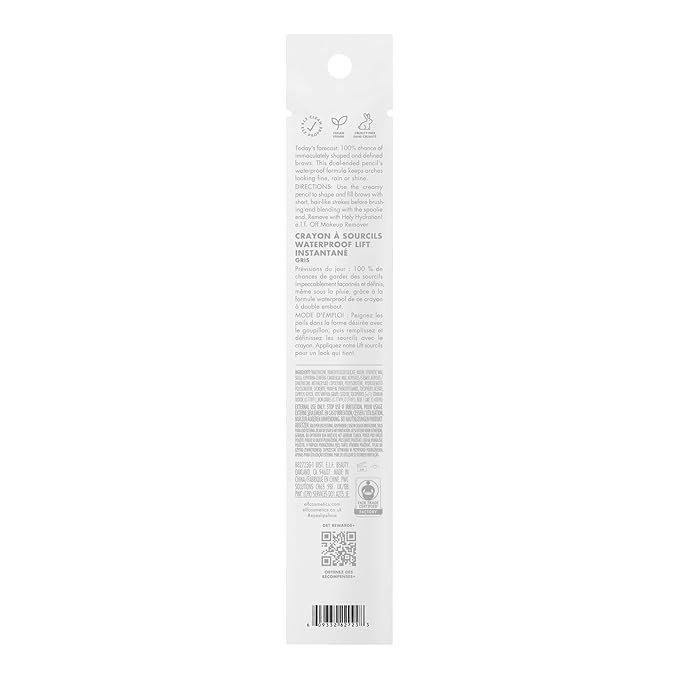 e.l.f. Instant Lift Waterproof Eyebrow Pencil, Dual-Ended with Precision Tip & Spoolie, Smudge-Resistant Formula for Natural, Long-Lasting Brows, Grey