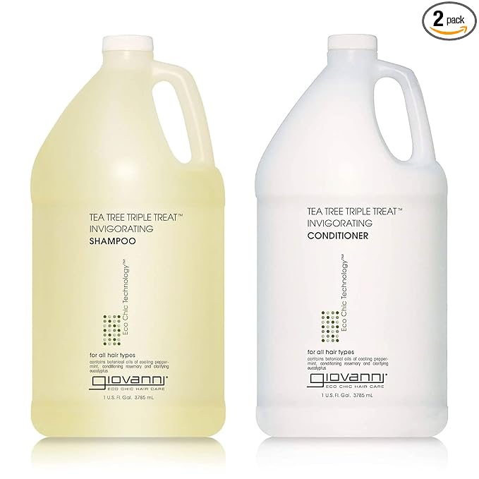 GIOVANNI Tea Tree Triple Threat Invigorating Shampoo & Conditioner Set - Cooling Peppermint, Eucalyptus, Rosemary, Helps Dry Flaking Scalp, Paraben Free, Moisturizes & Detangles - 1 gal (2 Pack)