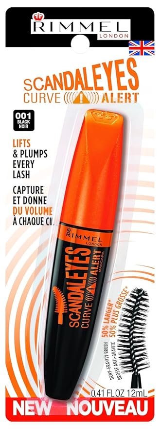 Rimmel London Scandaleyes Curve Alert Mascara, Volumizing, Curls, Plumps, 001, Black, 0.41oz