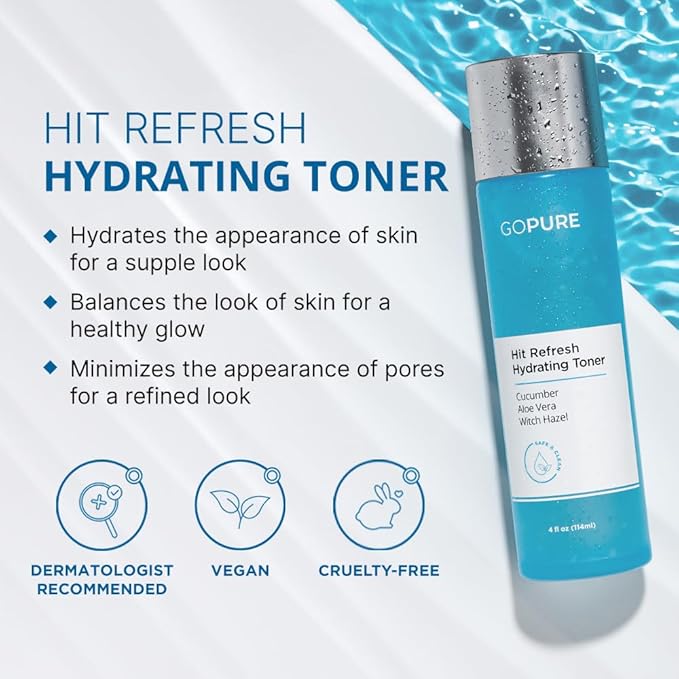 goPure Hit Refresh Hydrating Toner – Routine Prep Step, Visibly hydrates, Supports a Balanced pH, visibly clarifies pores, removes Excess Oil & impurities, Great for All Skin Types