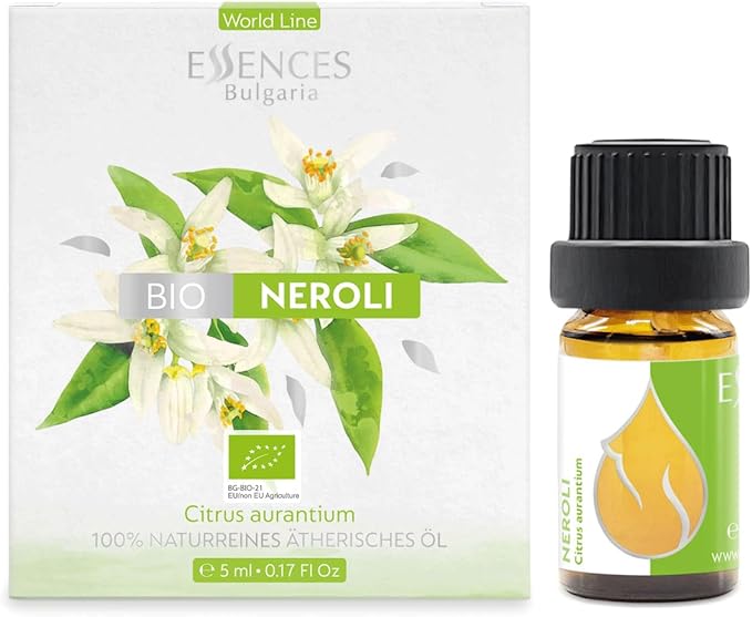 Essences Bulgaria Organic Neroli Essential Oil 0.17 Fl Oz 5ml Citrus aurantium - 100% Pure Natural Undiluted Therapeutic Grade for Aromatherapy Diffuser Humidifier Hair Growth Candle and Soap Making
