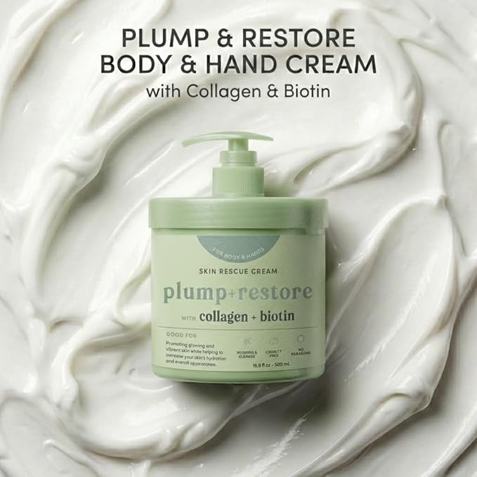 My Beauty Spot Collagen & Biotin Hand Cream with Pump Plump & Restore Moisturizing Hand Lotion for Extremely Dry Cracked Hands, Non-Greasy Body Moisturizer - 16.9 fl oz