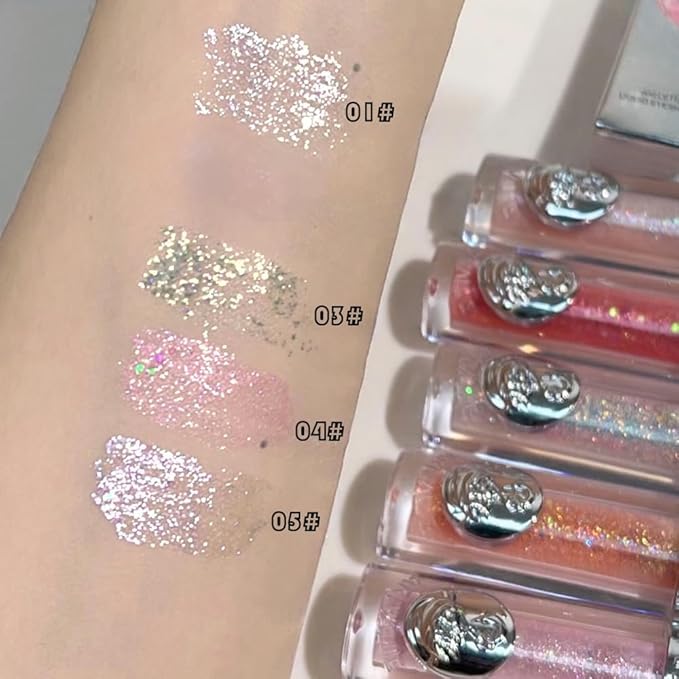 liquid glitter eyeshadow，Eye glitter korean，Korean eyeshadow，Sparkle eyeliner，Sparkling Eye makeup, Loose Shimmer Glue, Highlight, Lightweight Waterproof, Quick drying(#01pink purple)
