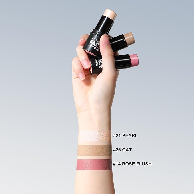 FOCALLURE 3 Pcs Cream Contour Sticks,Shades with Highlighter & Bronzer & Blush,Non-greasy Long-wear Face Contouring Pen,Easy to Sculpt the Face and Create a Lightweight Finishing Makeup,LIGHT-SKIN