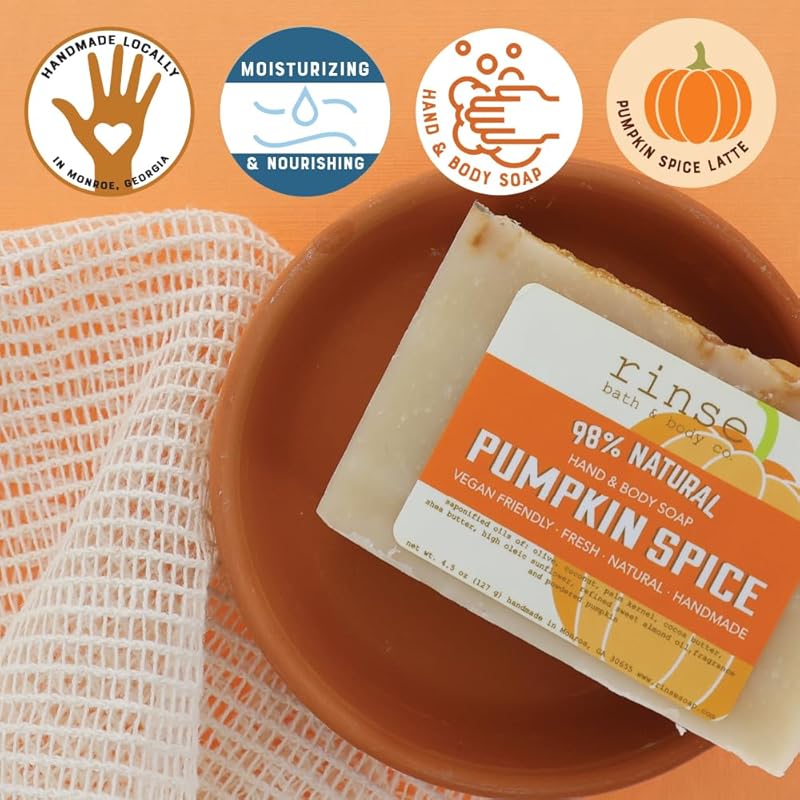 Rinse Bath & Body Pumpkin Spice Handmade Soap - Shea & Cocoa Butter | Warm Pumkin Spice Scent | Essential Oils | Vegan Friendly | 4.25oz