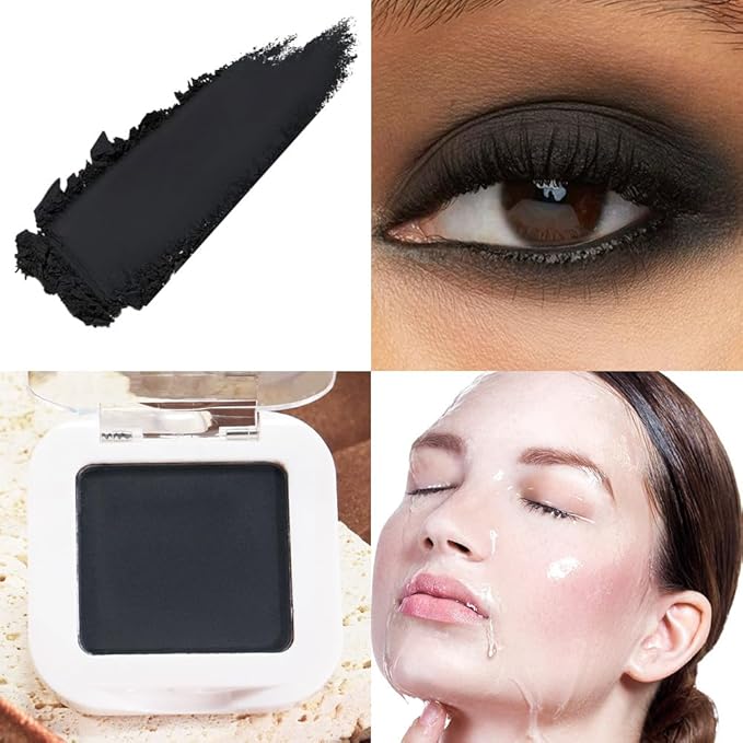 Matte Black Single Eye Shadow Palette Makeup for Older Women, Black Cream Eye shadow Palette Single Matte, High Pigment Waterproof Monochrome Mini Eyeshadow, sombra de ojos