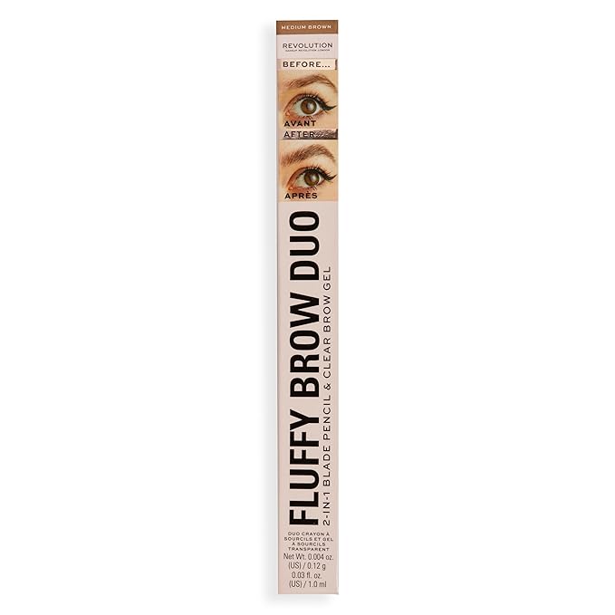 Revolution, Fluffy Brow Filter Duo, 2-in-1 Eyebrow Pencil & Gel, Enhances & Shapes Brows, Vegan & Cruelty Free, Medium Brown, 1 piece (Pack of 2)