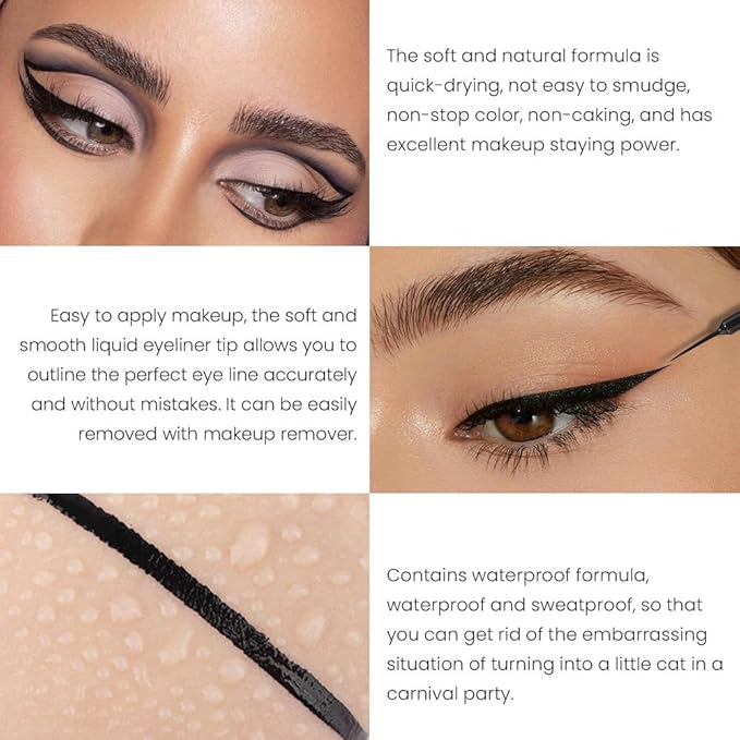 evpct 2Pcs Black & Black Liquid Eyeliner Colorful Set Waterproof Colored Color Eye Liners for Women Stamps Shapes for Eyes delineadores de colores para ojos delineador de ojos contra el agua 13&13