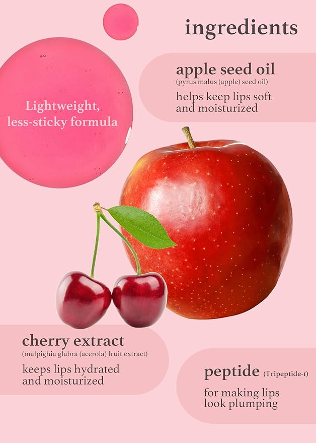 NOONI Korean Lip Oil Set - Appleberry & Applecherry | Long-Lasting, Moisturizing, Plumping, Revitalizing for Dry Lips, Waterproof, No Peel Off, Stocking Stuffers, lip plumper 0.12 FL Oz x 2ea