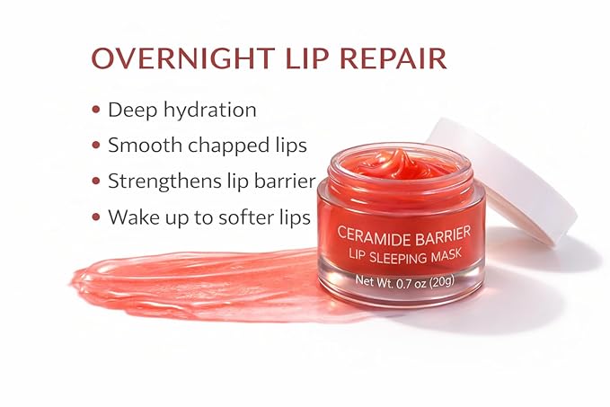 EVYRA Ceramide Barrier Lip Sleeping Mask 20g – Overnight Lip Repair for Very Dry & Chapped Lips – Peach Flavor – Lanolin & Petrolatum Free Lip Treatment
